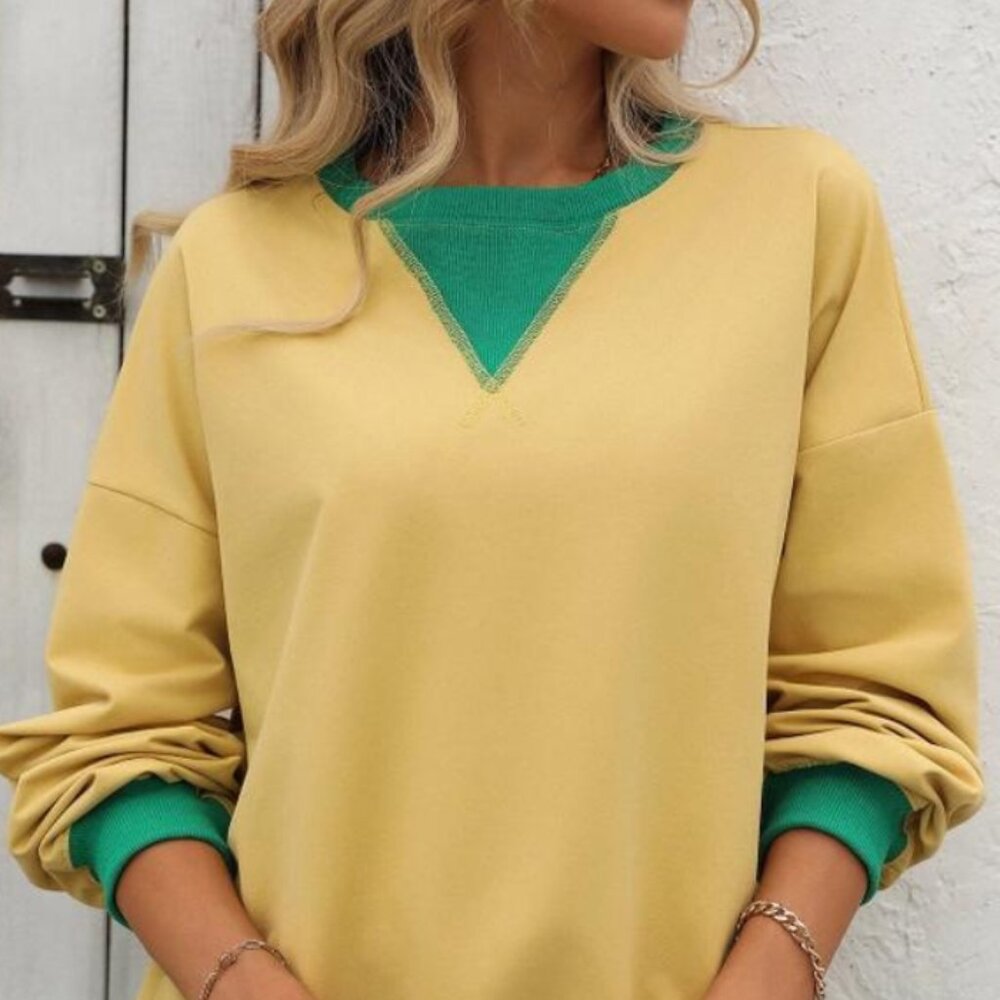 Solid Color Round Neck Fork Loose Sweatshirt Swea… - image 1